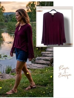 🌿Love Women's Plum Purple Small Bell Lace Longleeve Blouse